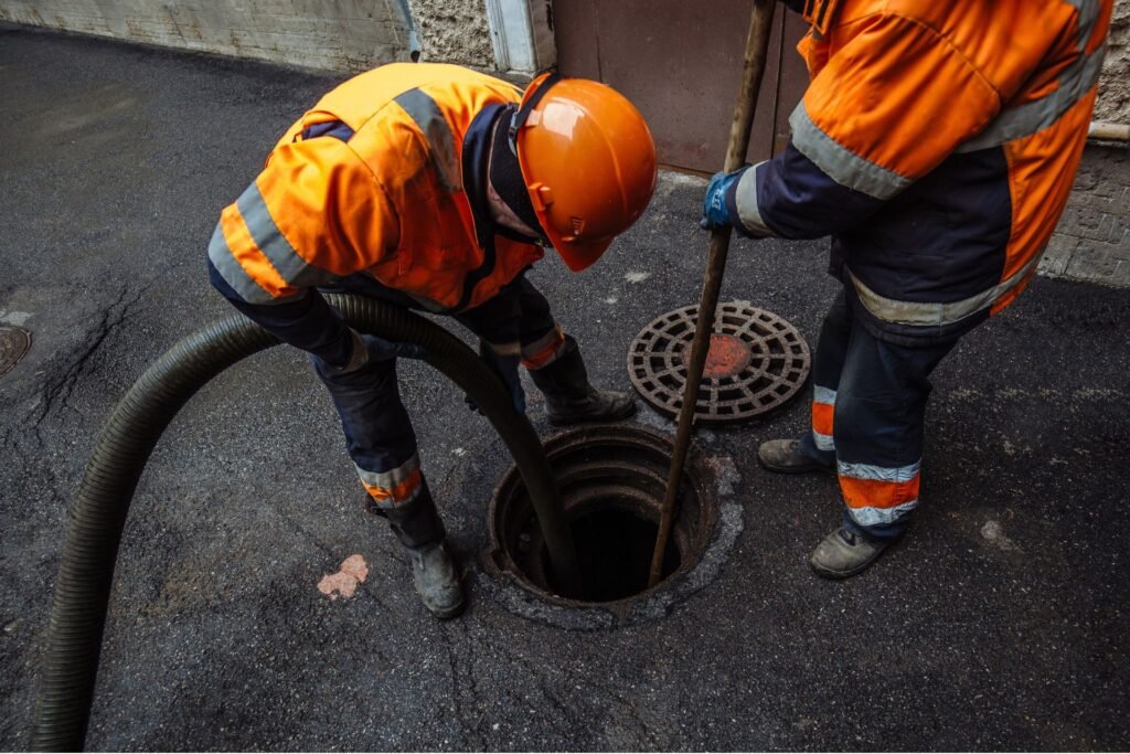 Techniciens experts réalisant un raccordement tout-à-l’égout sur chantier à Metz en Moselle